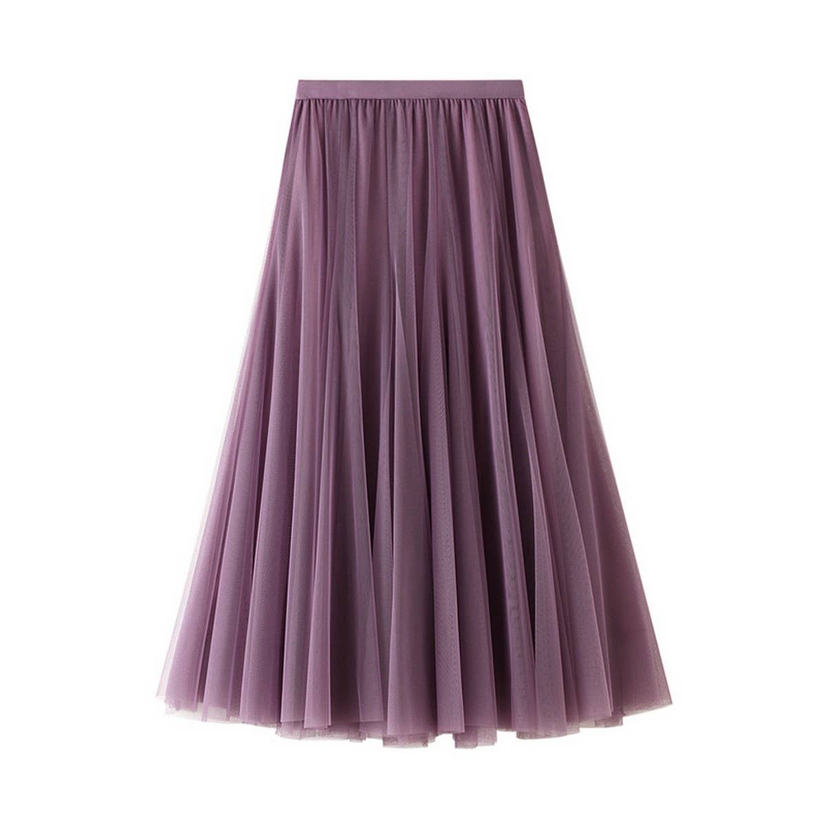High-Waist Tulle A-Line Pleated Midi Skirt