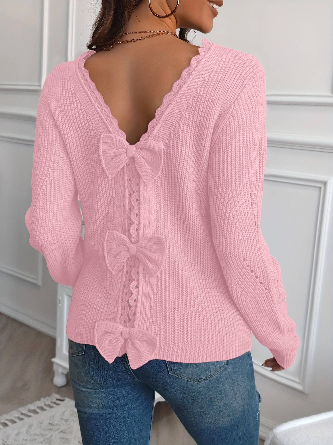 Back bow lace lace hollowed-out knitwear