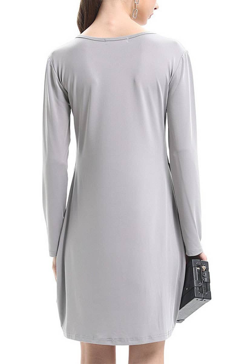 Crew-Neck Skirt Fashion Long-Sleeved Dress_Cwdsd5927