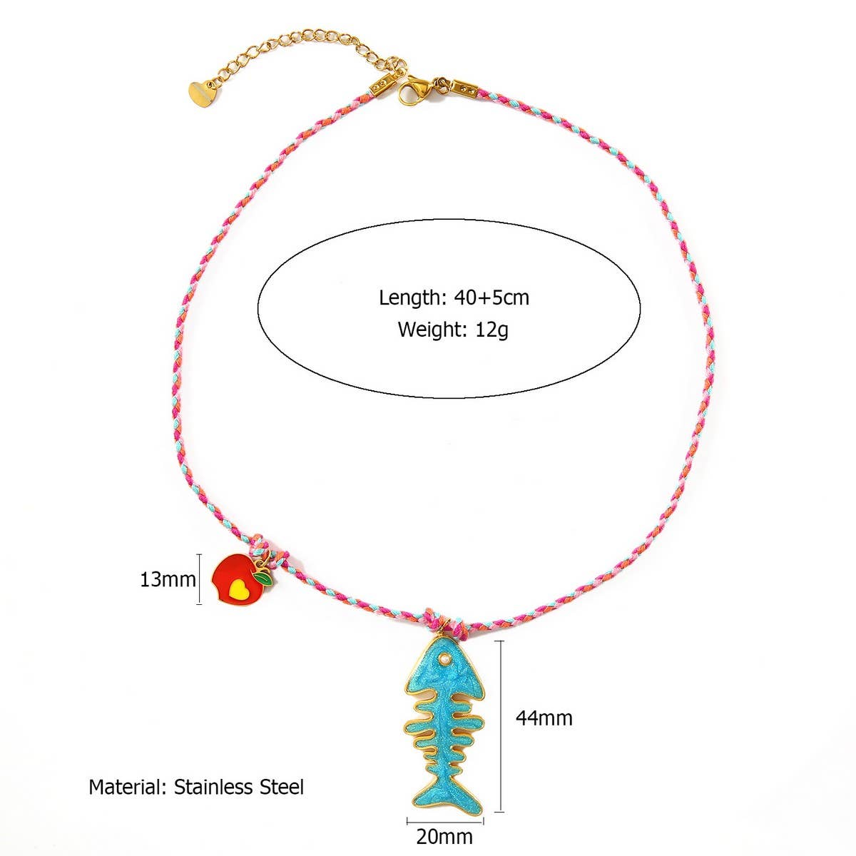 Ocean Style Stone Necklace with Fish Charm_CWMM8804