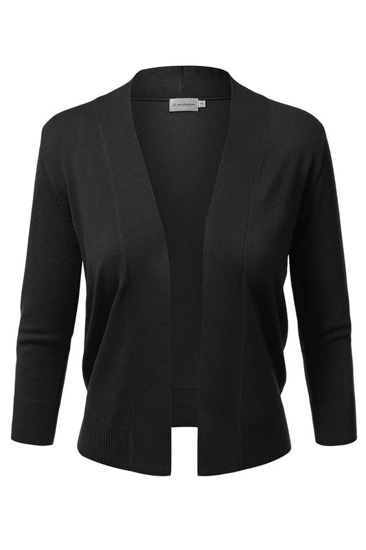 AWOCAS074_Basic 3/4 Sleeve Open Front Cropped Cardigan