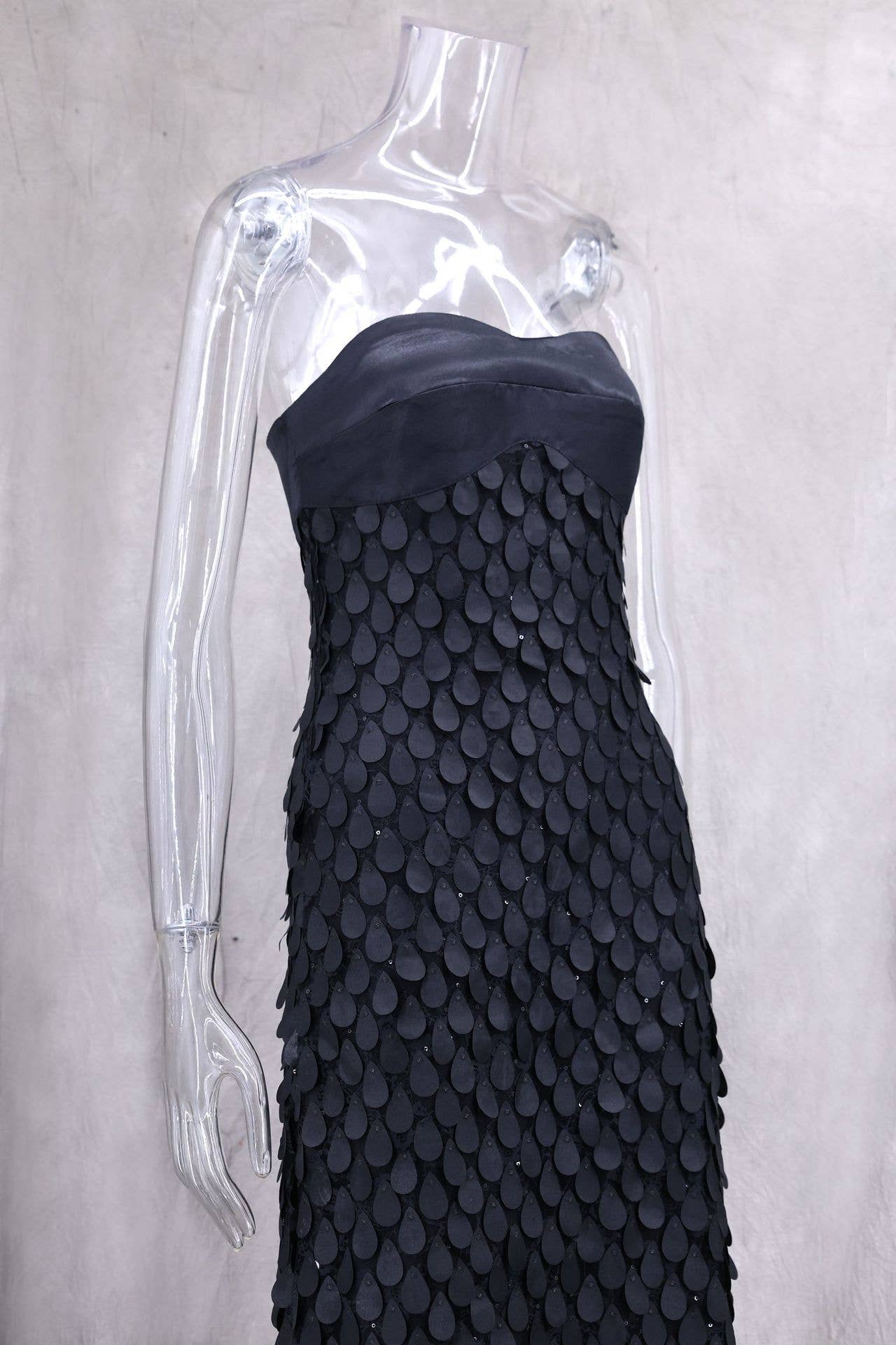 Strapless textured lace sequin backless dress