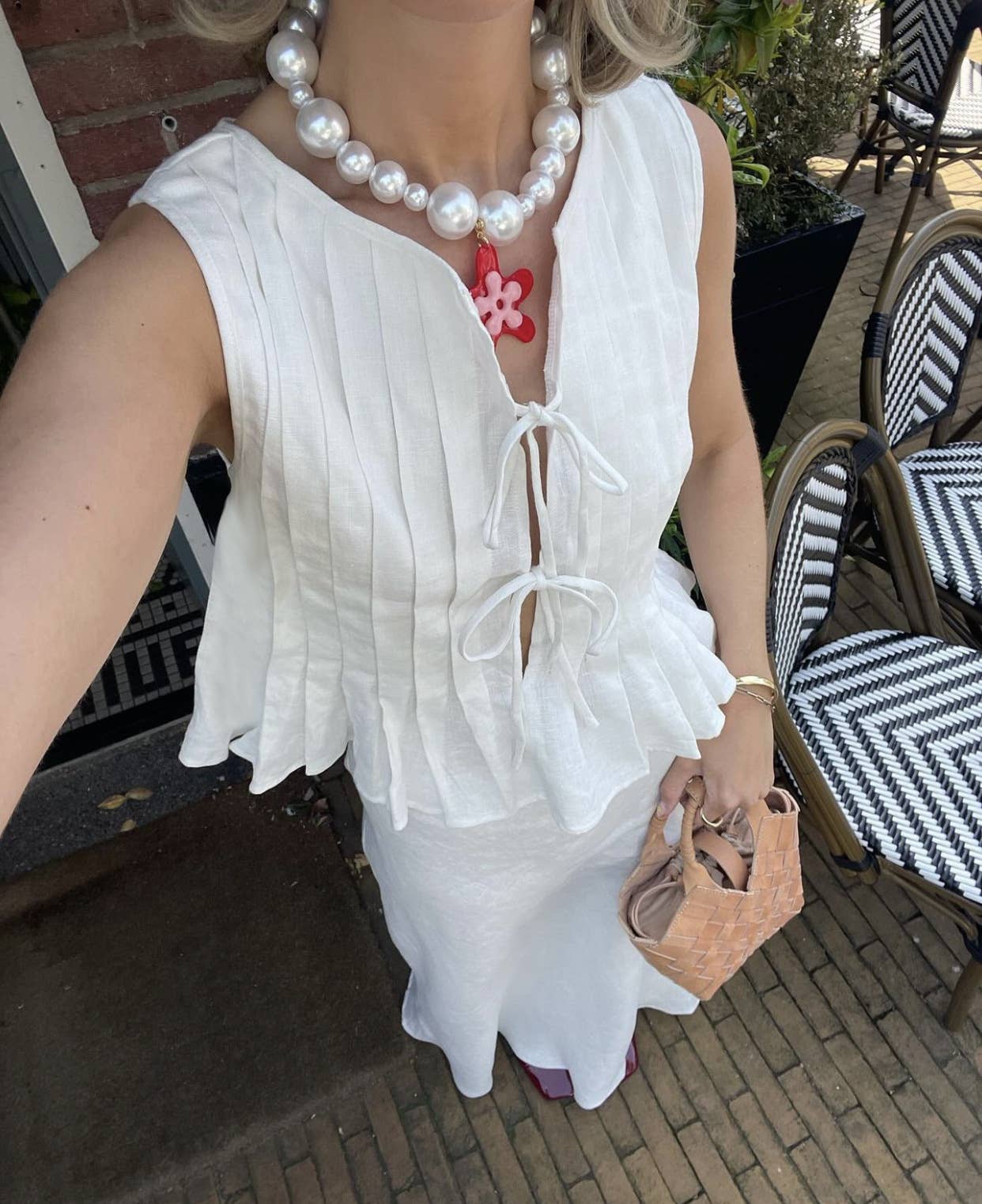 Solid-color strapped cotton linen loose shirt