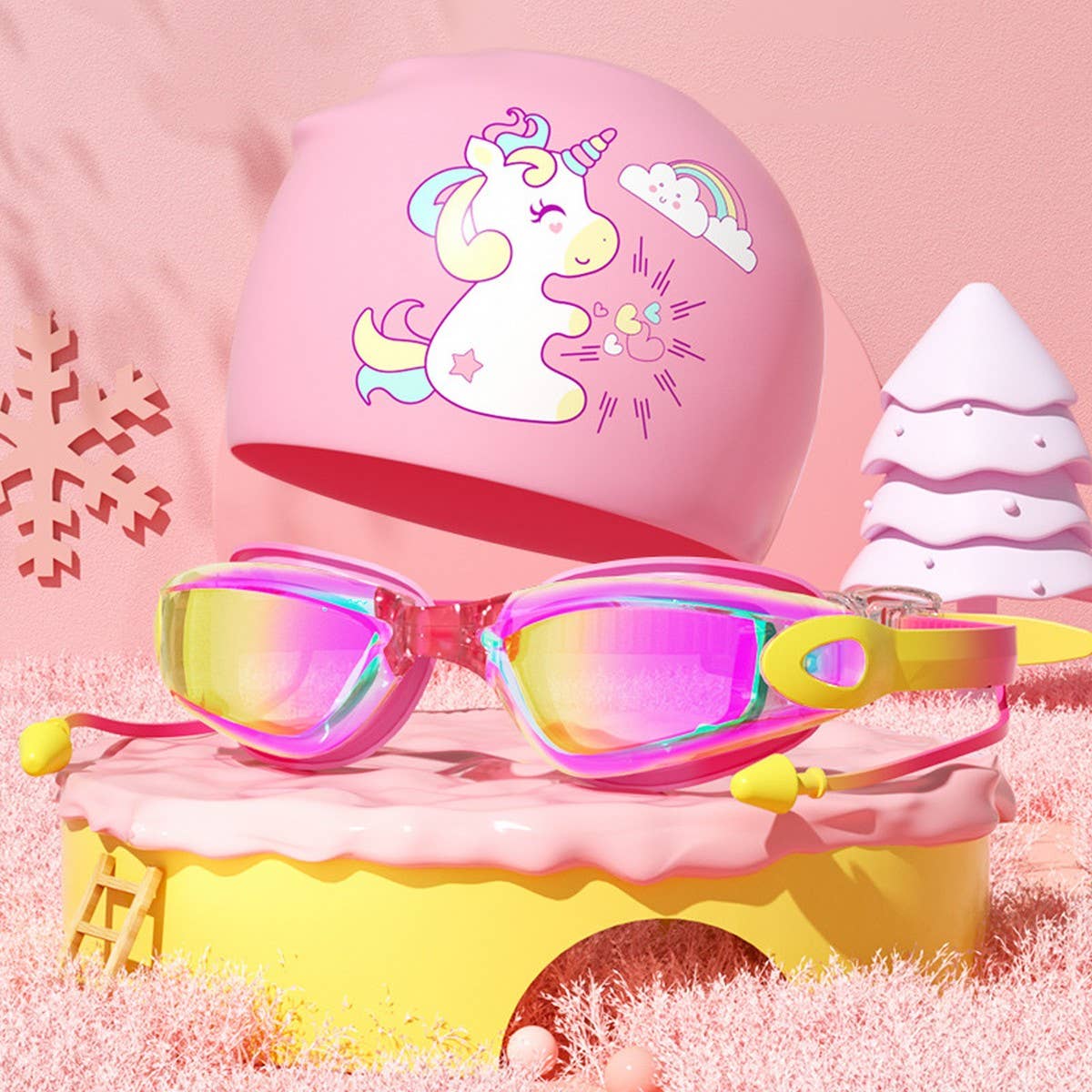 Kids HD Anti-Fog Swim Goggles & Cap ? Cute Style