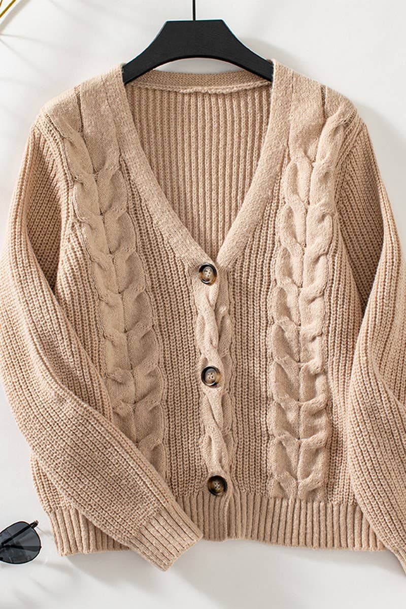 CWOCAL0839_VINTAGE SINGLE BREASTED CABLE KNIT CARDIGAN