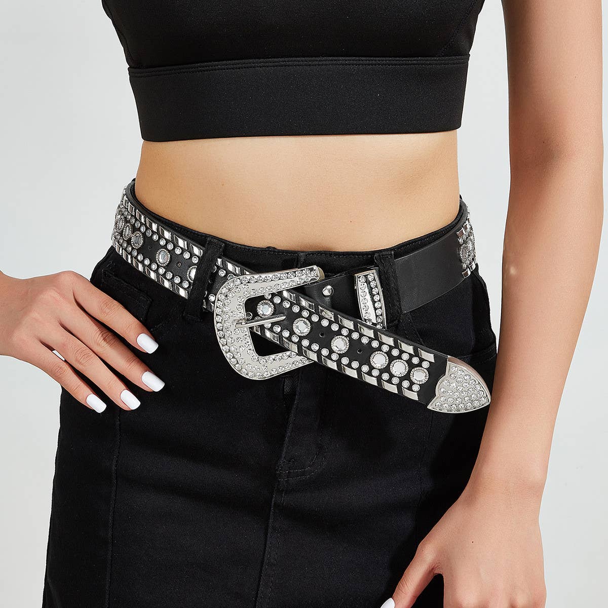PUNK STYLE RIVET RHINESTONE BELT_CWABE0264