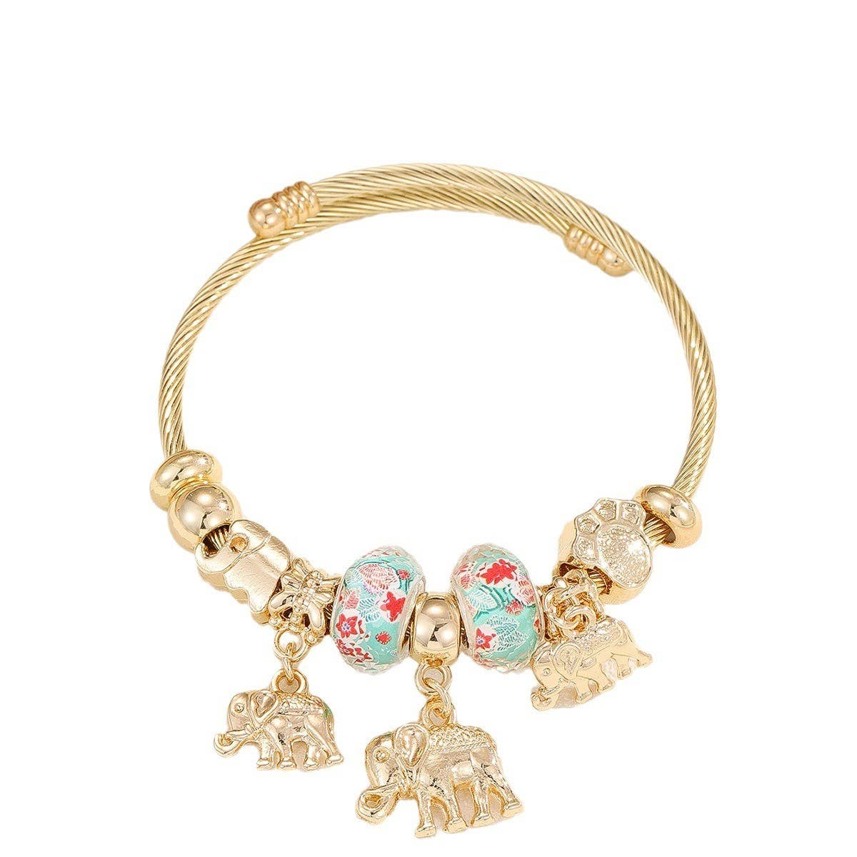 Gold Steel Bracelet with Bear & Heart Charms