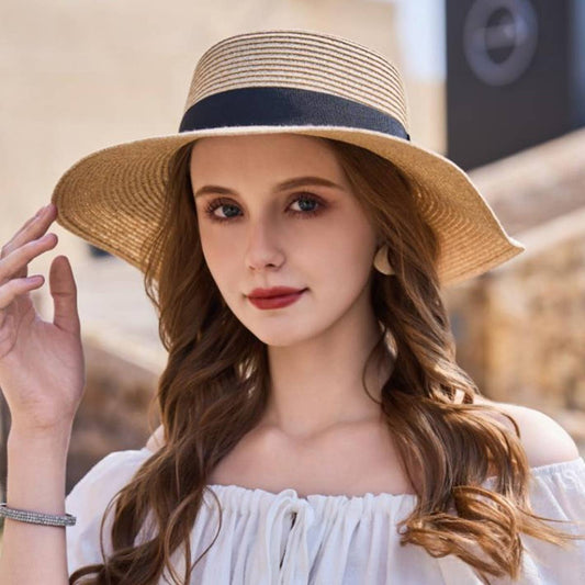 CASUAL SUN PROTECTION FLAT TOP STRAW HAT_CWAH1339