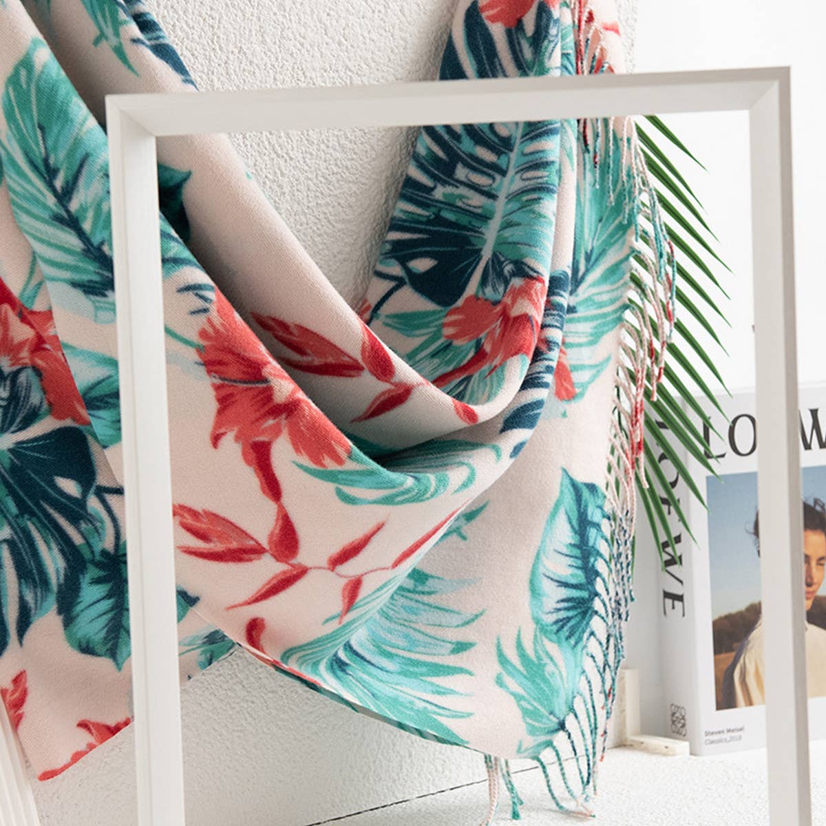Leaf Print Tassel Scarf ??Soft Faux Cashmere Wrap_CWASC0915