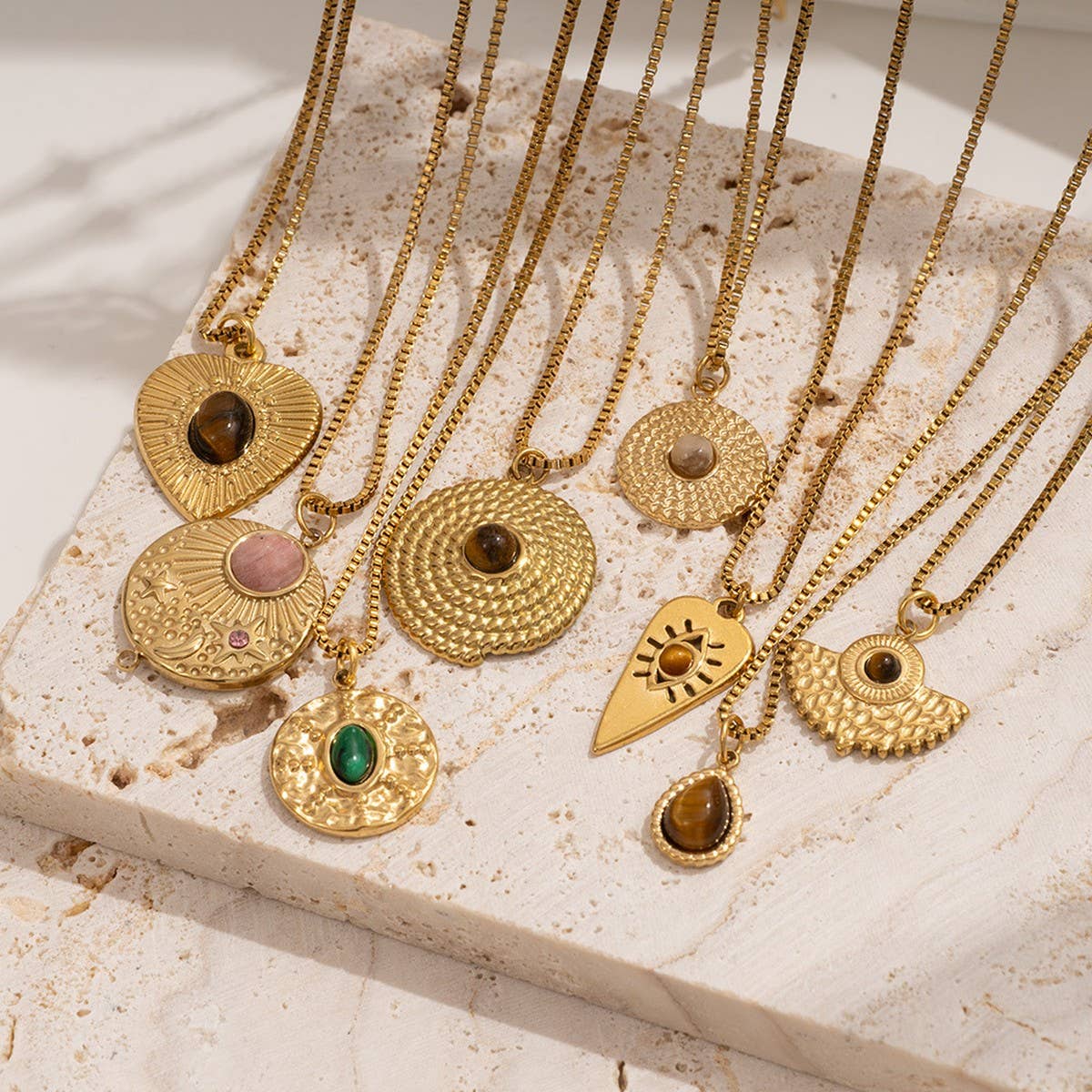 Vintage Stone Pendant Necklace Stainless Steel