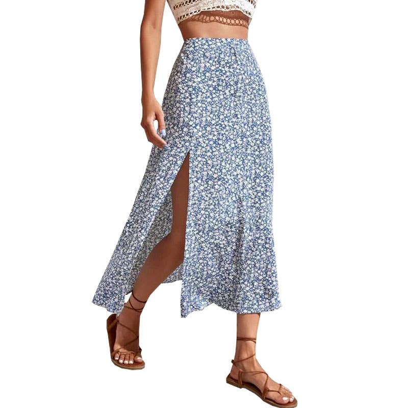 High-slit A-line body-hugging mid-waist skirt