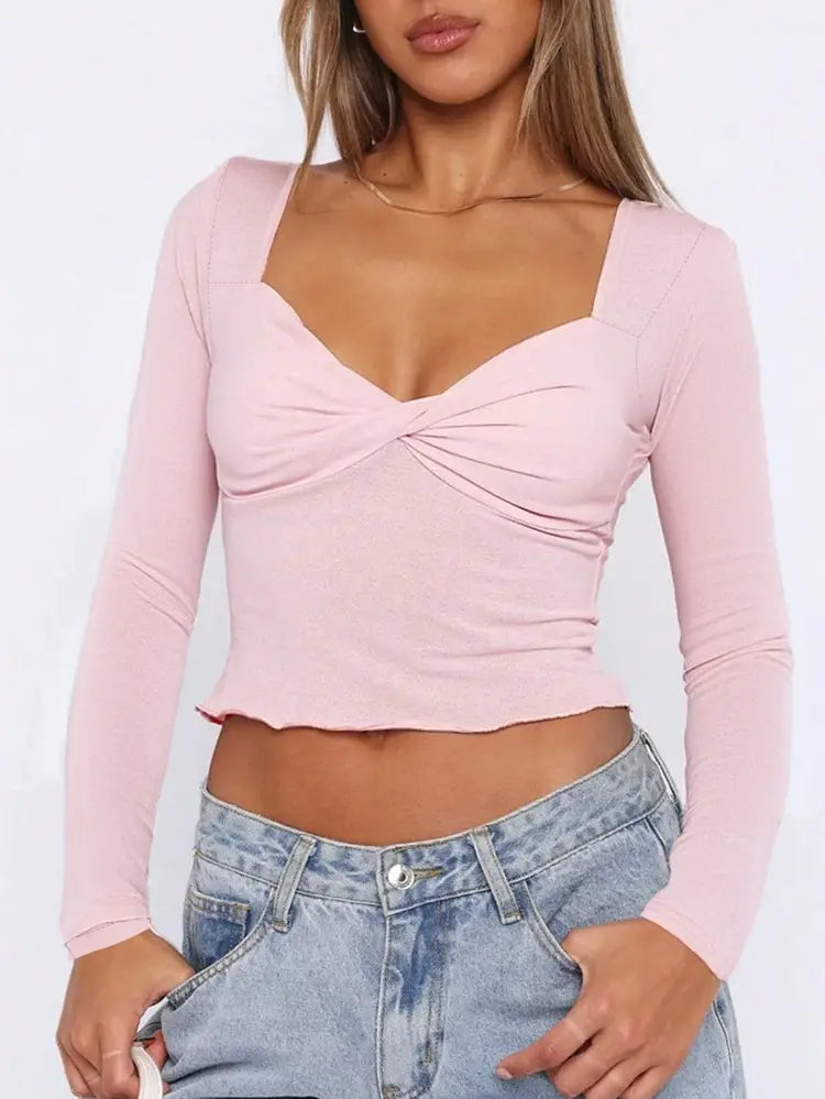 Y2K SEXY LOW CUT KINK BM LONG SLEEVE CROP TEE