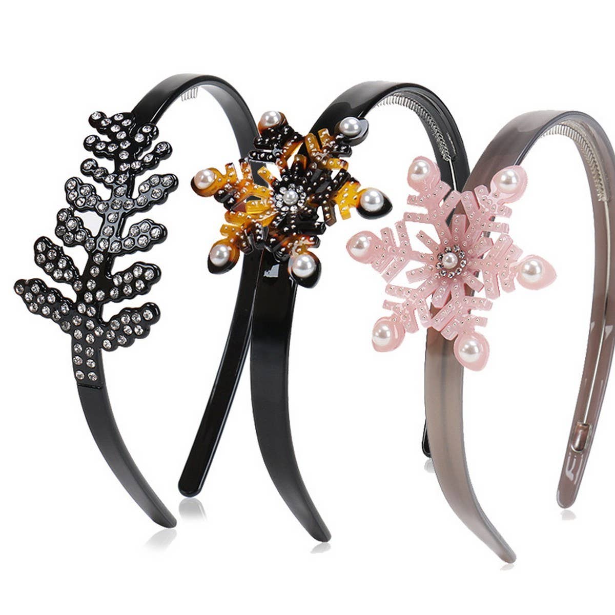 CHRISTMAS HEADBAND WITH DIAMOND AND PEARL HAIRPIN