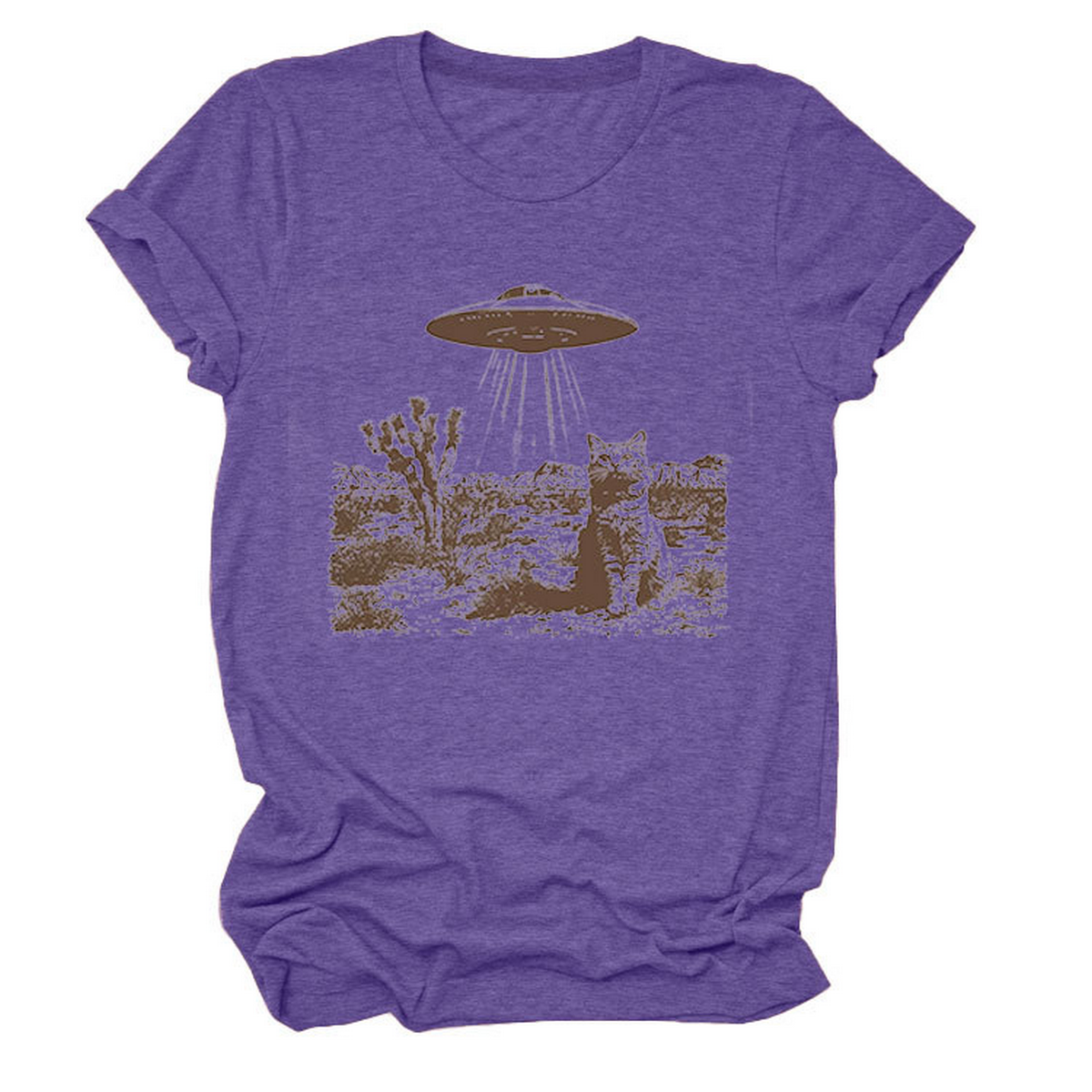 Cat and Spaceship Graphic Tee for Women_CWTTS1514