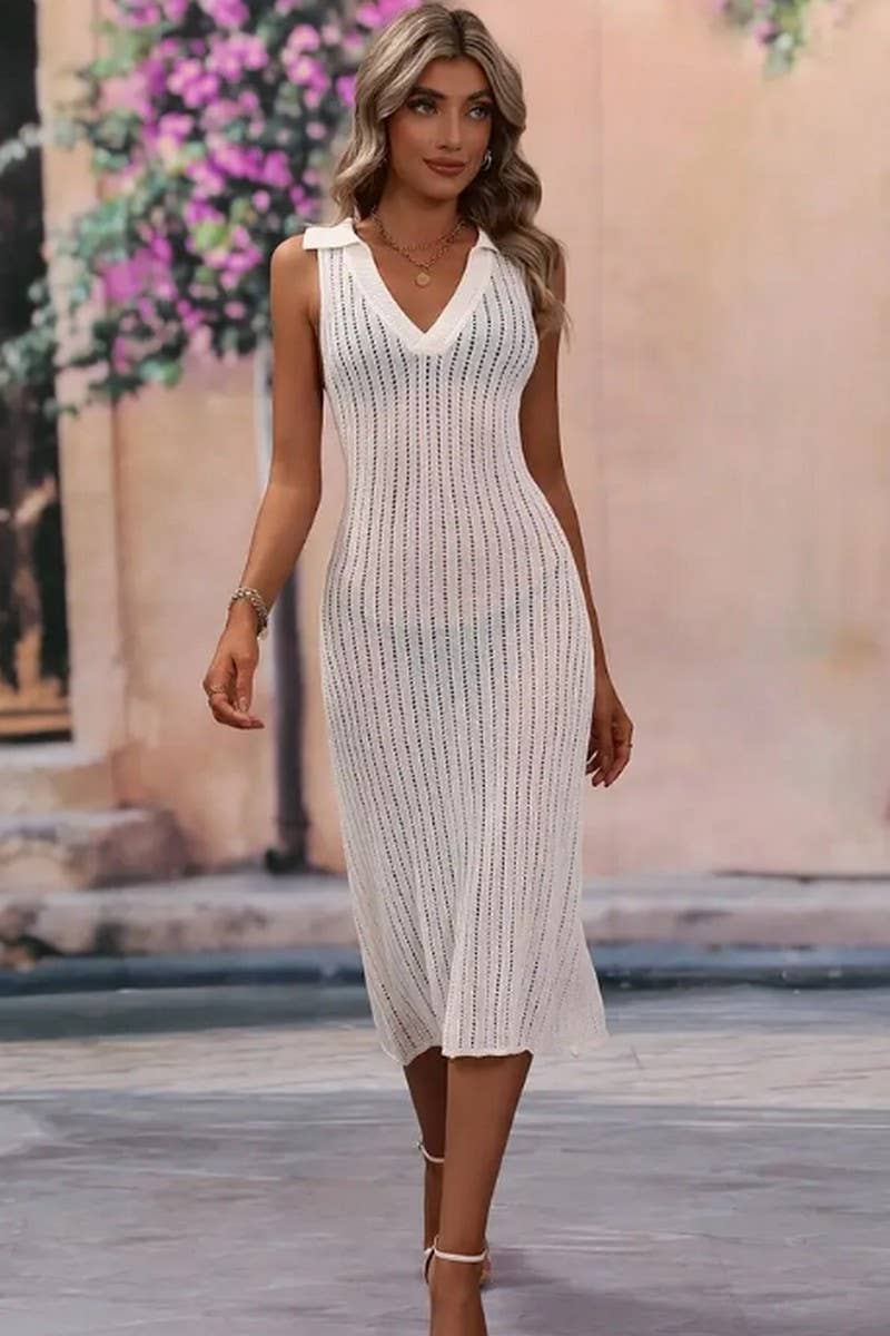 CWDMD4840_SPRING AND SUMMER SOLID COLOR LAPEL SWEATER