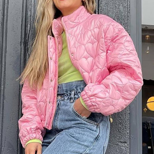 STAND COLLAR SOLID COLOR LOVE SHORT PADDED JACKET