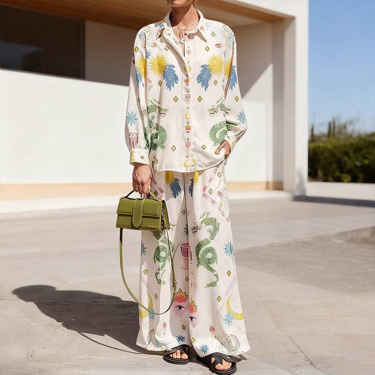 Loose casual macaron-printed long-sleeved suit