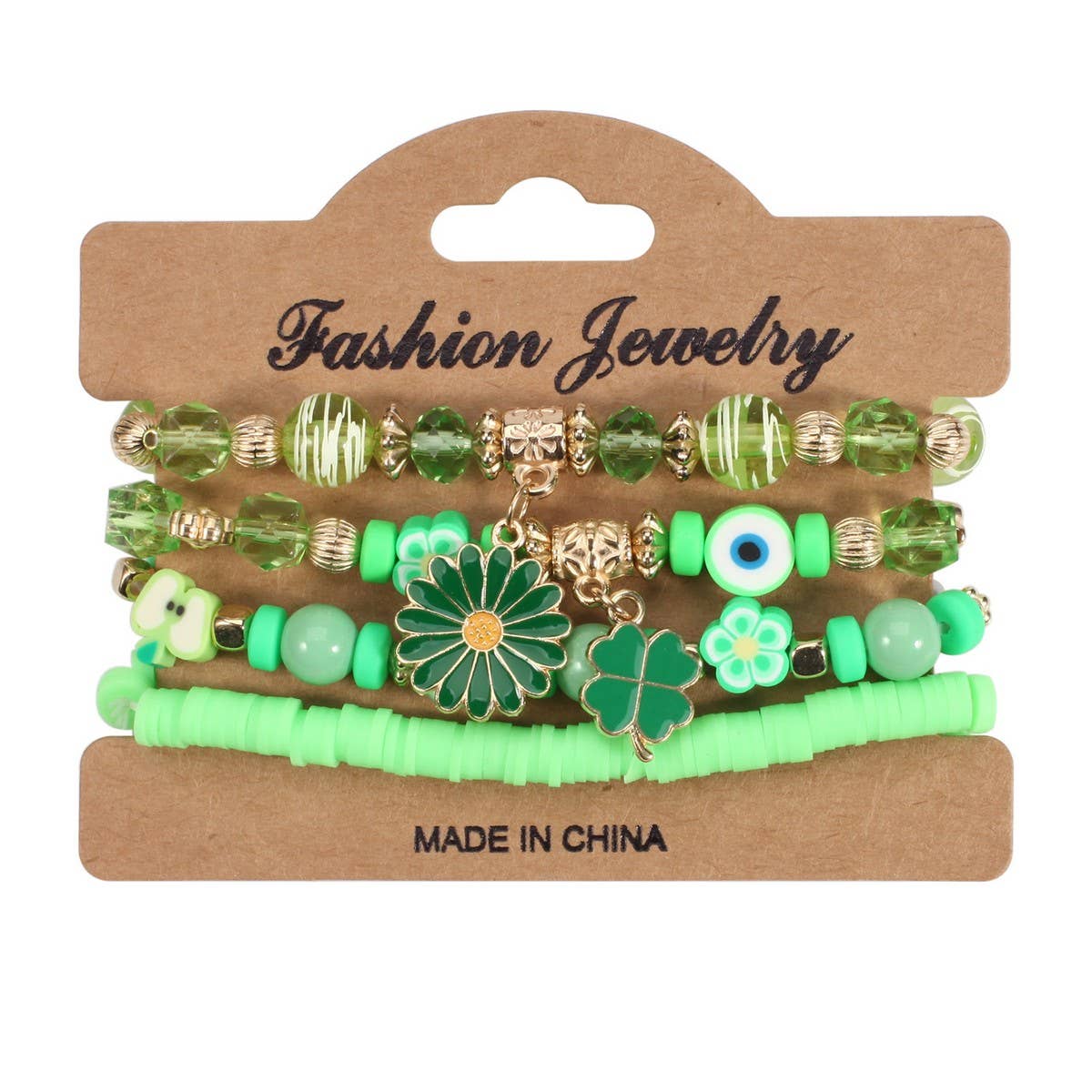CWAJE05682_ST PATRICK CLOVER GREEN LUCKY CHARM BRACELET SET