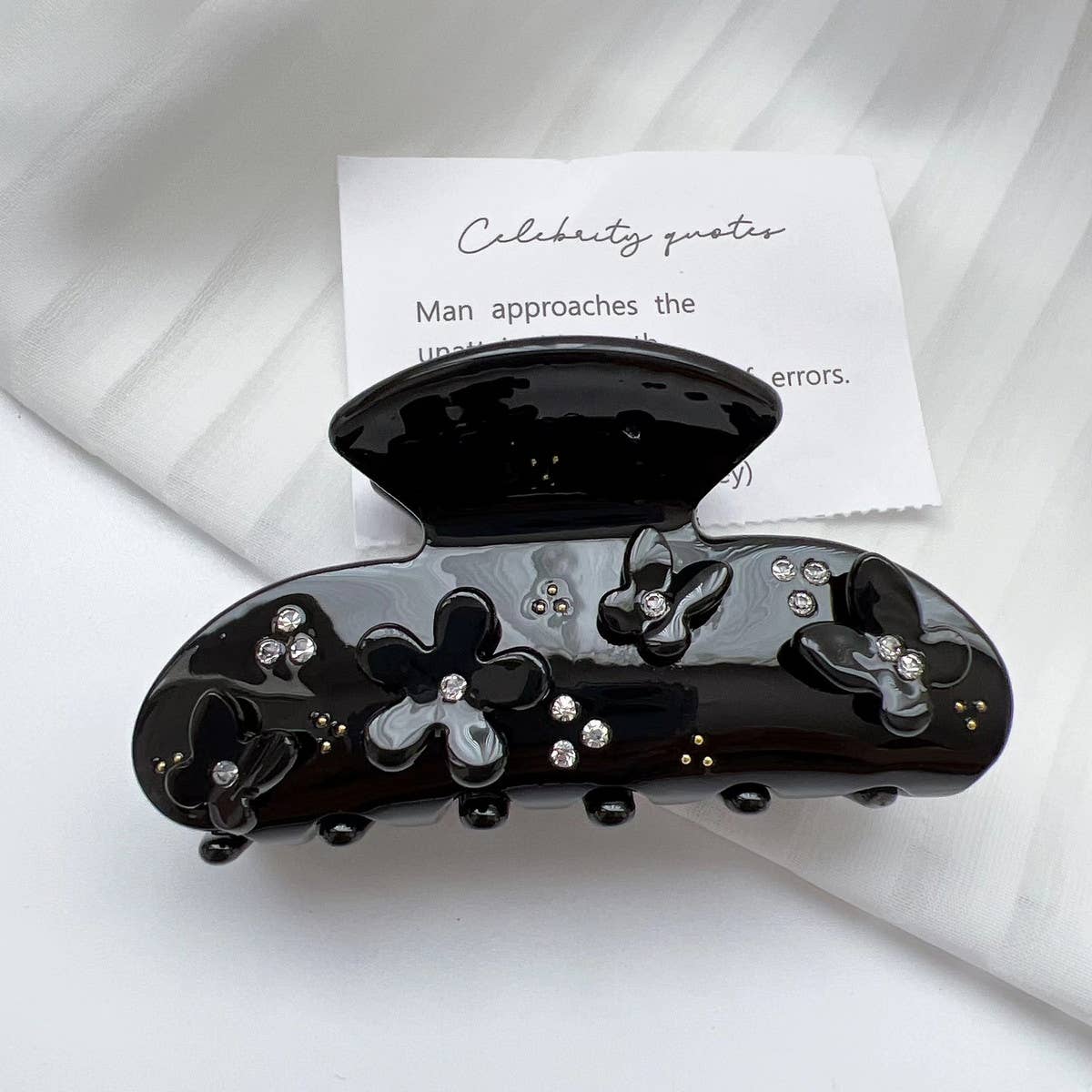 Rhinestone Flower Butterfly Hair Claw,Chic Sparkle_CWAHA1348