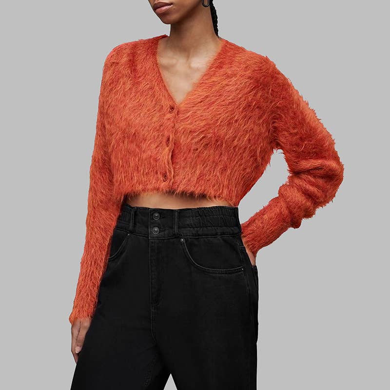 V-NECK SINGLE BREASTED SOLID COLOR SHORT CARDIGAN