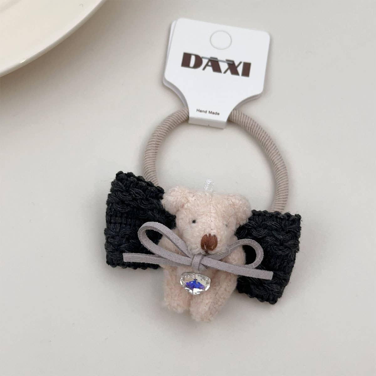 Bear bow hair accessories wool braided square clip