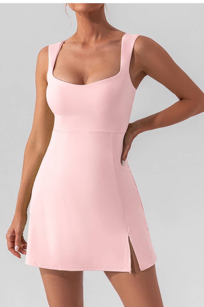 CWDSD3584_SOLID COLOR SEXY STRAP YOGA TENNIS ACTIVE DRESS