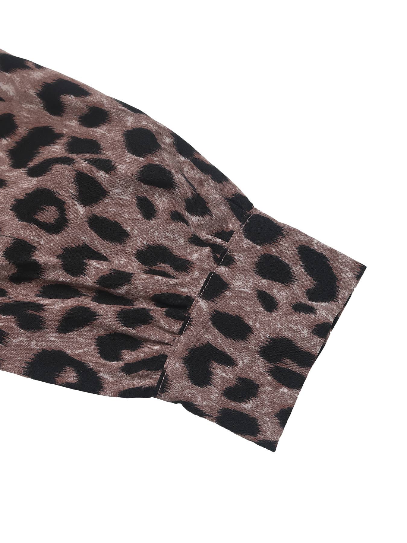 Leopard Print V-Neck Long Sleeve High Waist Dress