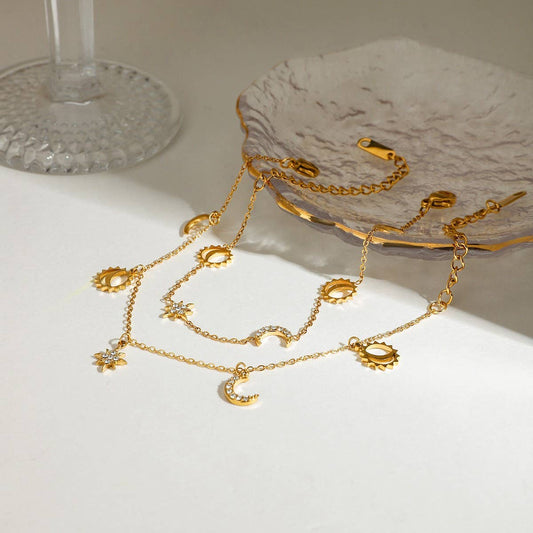 18K Gold Moon & Star Tassel Bracelet with Crystals_CWAJE4662