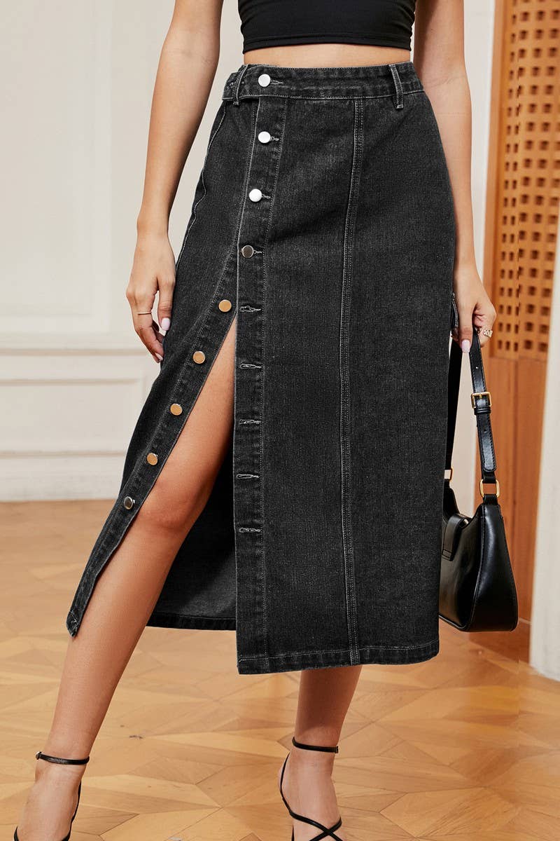 SEMI ELASTIC DENIM CARGO SKIRT_CWJSK0053