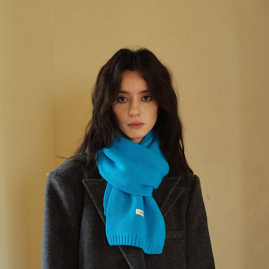 100% Wool Aurora Blue Knit Scarf - Soft & Warm_CWASC2285