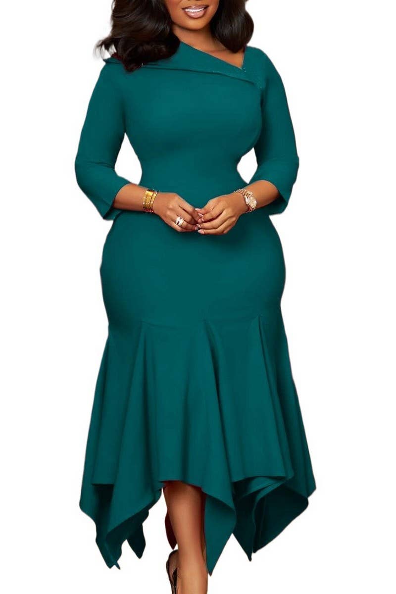 CWDMD01253_2025 PLUS SIZE WOMEN ASYMMETRICAL NECK MIDI DRESS
