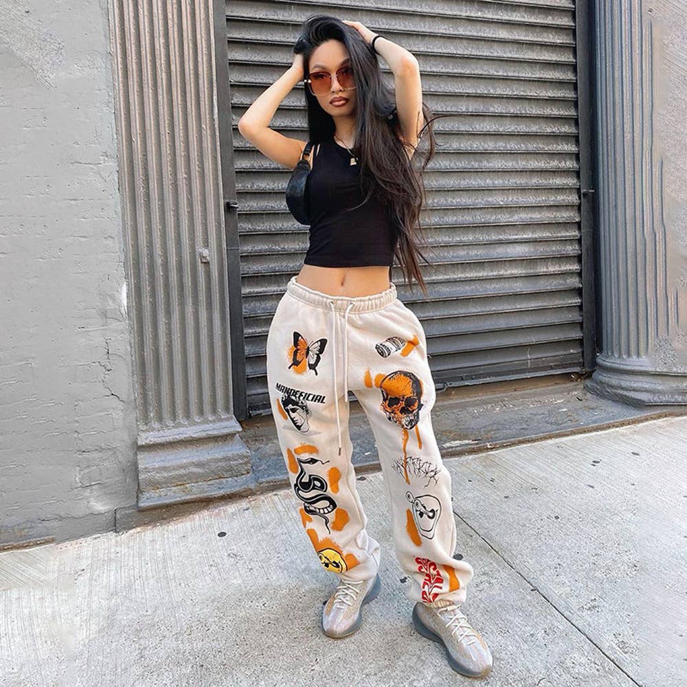 Halloween trendy printed high-waisted pants