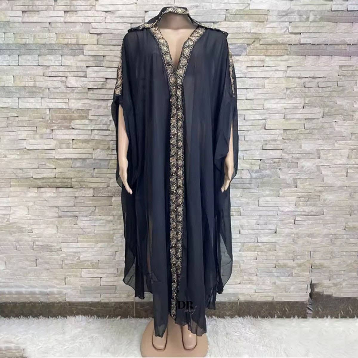 Embroidered Chiffon Hooded Abaya Cape