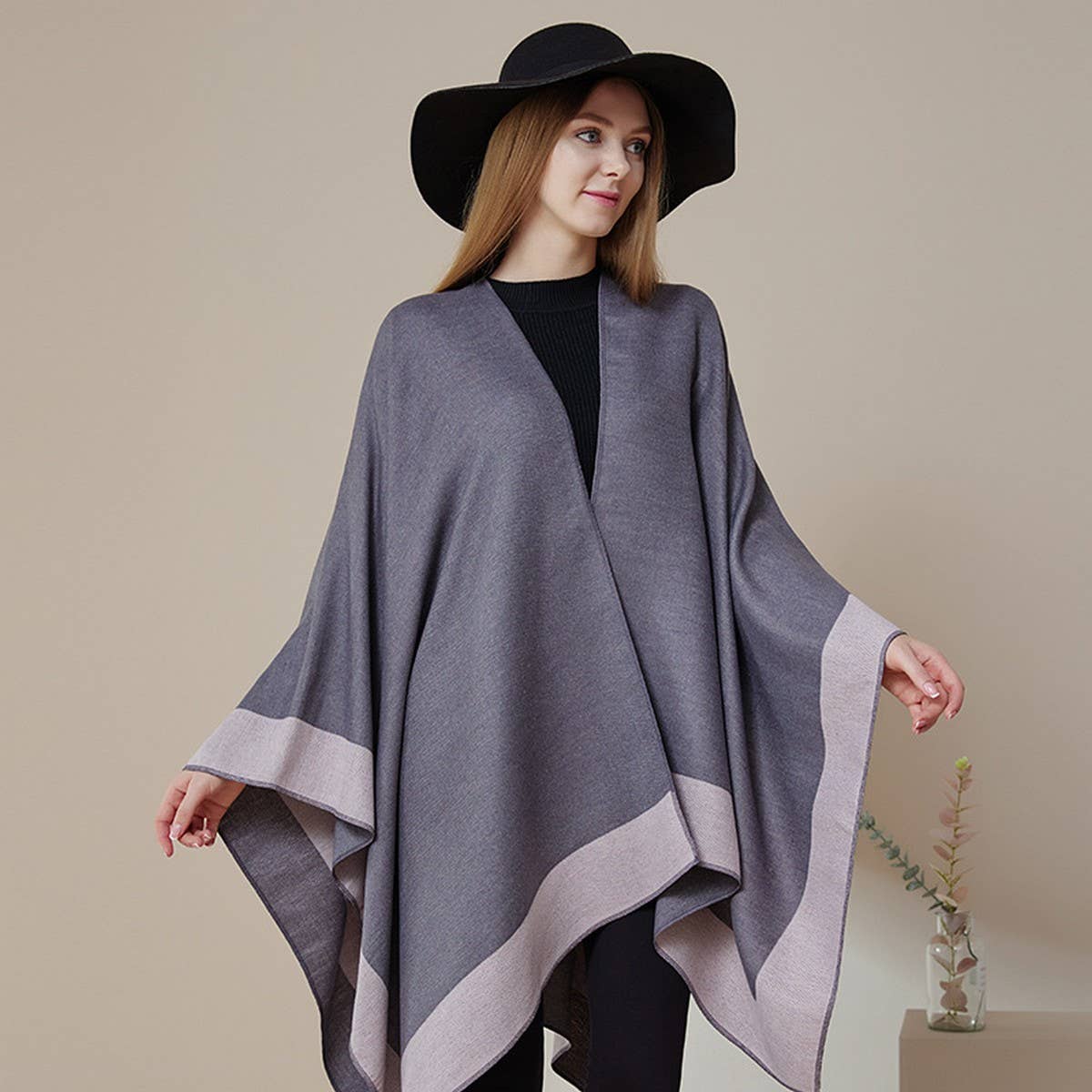 SOLID COLOR DOUBLE-SIDED CAPE SHAWL OUTER CAPE_CWASC2130