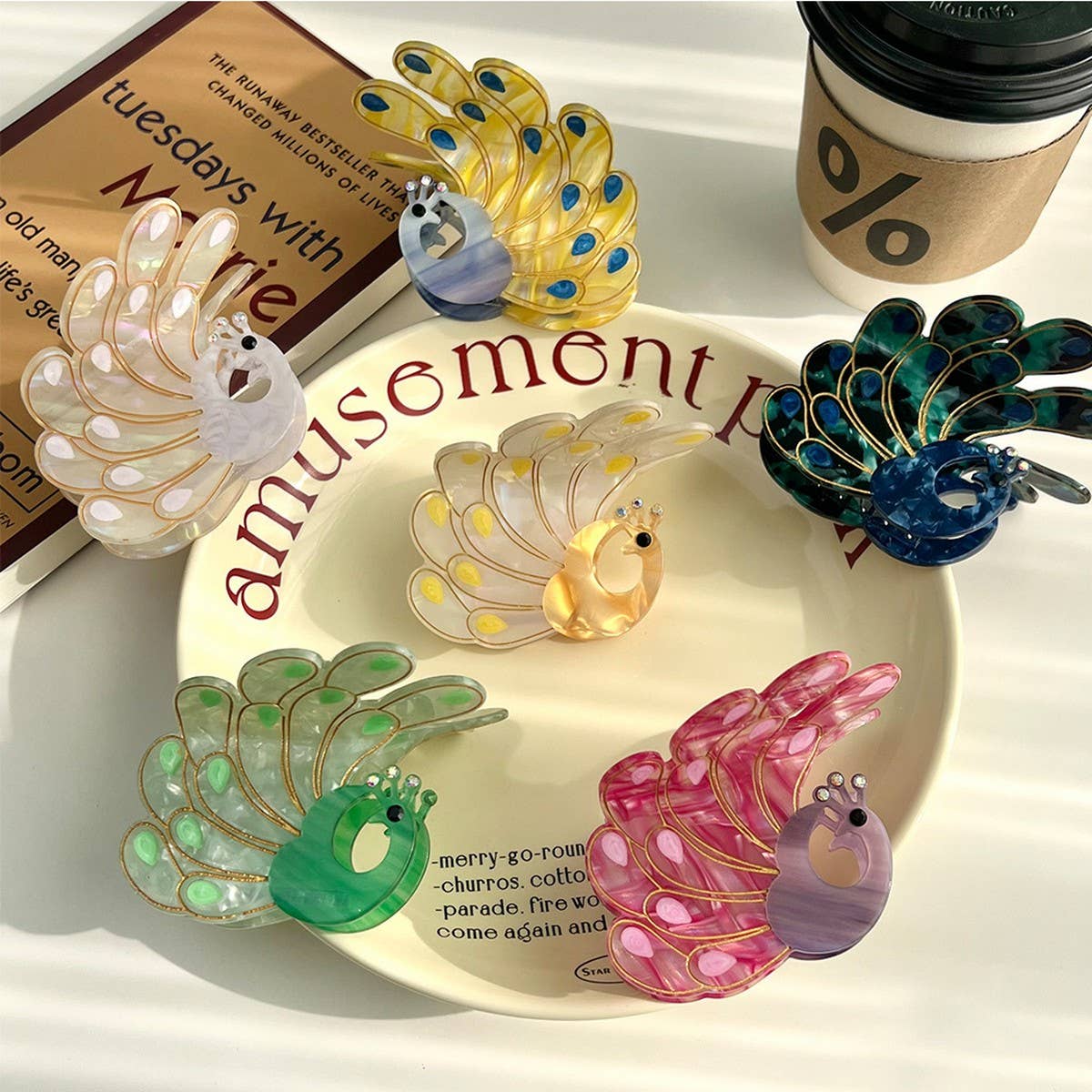 Peacock Acetate Hair Claw, Rhinestone Chic Clip_CWAHA5900