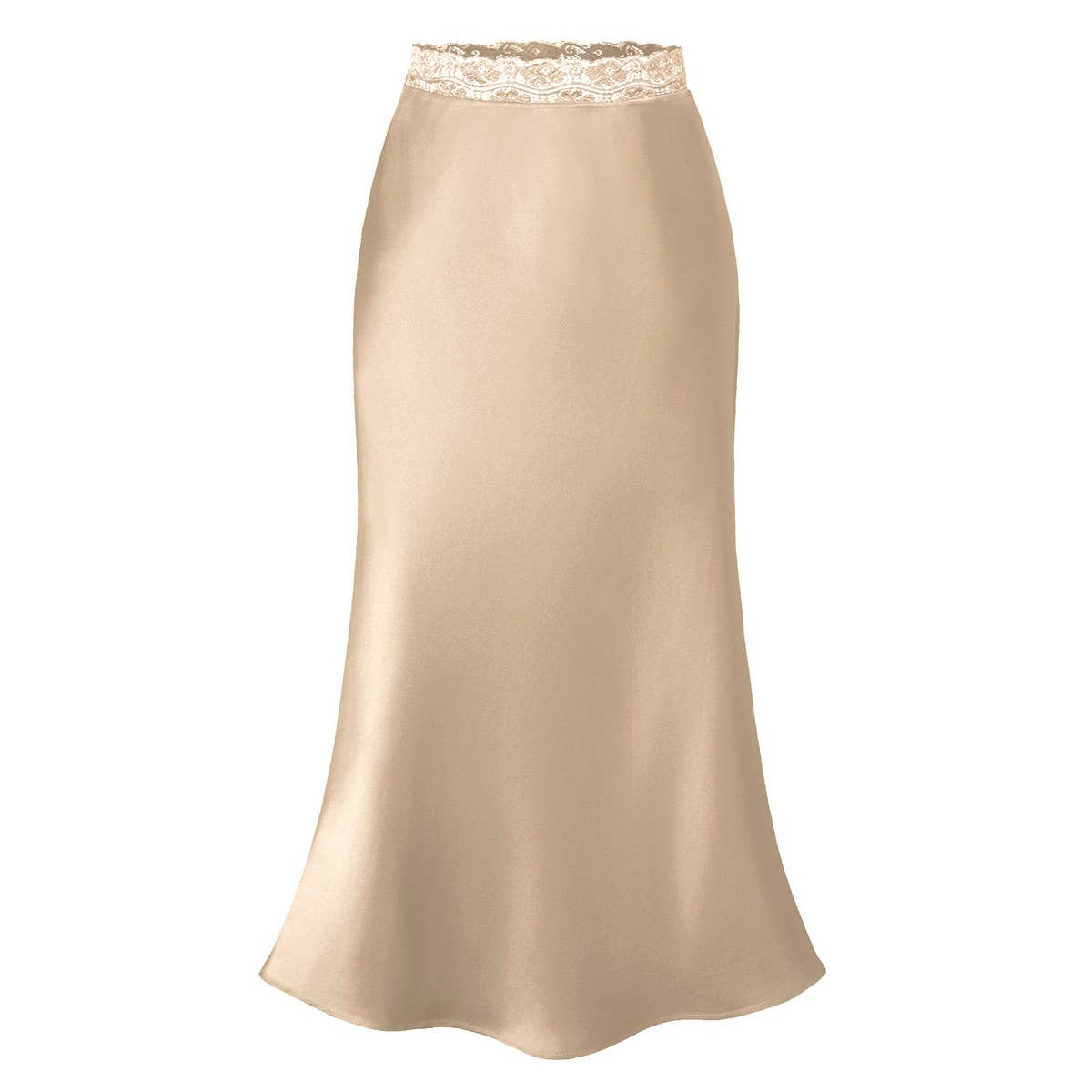 LACE WAIST SATIN SKIRT ELASTIC HIP LONG SKIRT