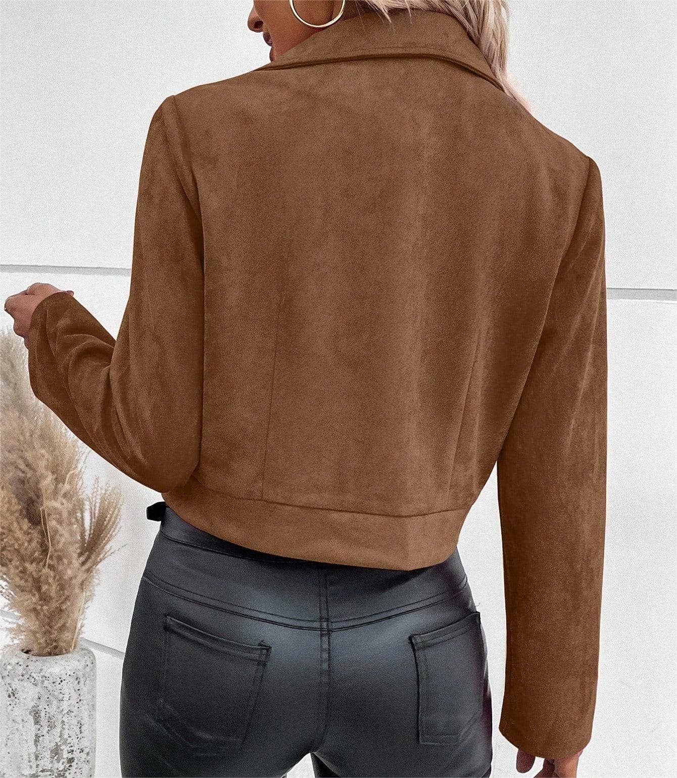Suede zipper fashionable short jacket