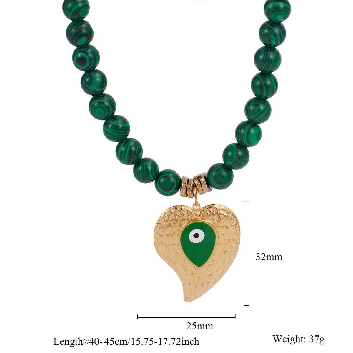 Colorful Beads Malachite Evil Eye Heart Necklace