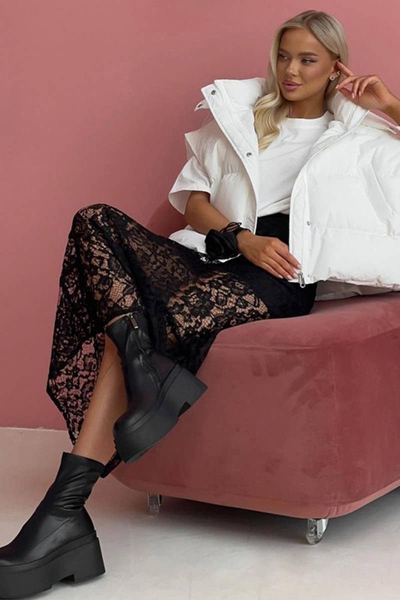 CWBLS142_SEXY JACQUARD SEE-THROUGH LACE HOLLOW SKIRT