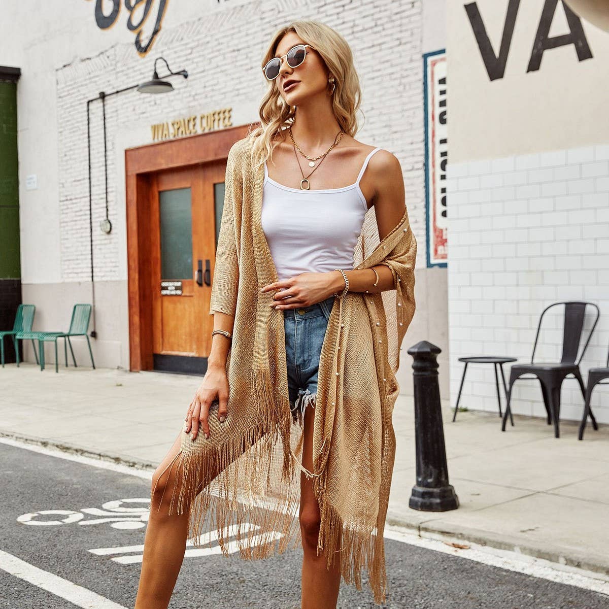 LONG TASSEL LACE FRONT OPEN KIMONO FOR SUMMER