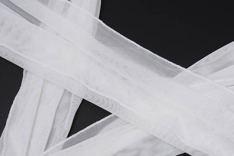 Off Shoulder Bow Mesh Asymmetrical Dress