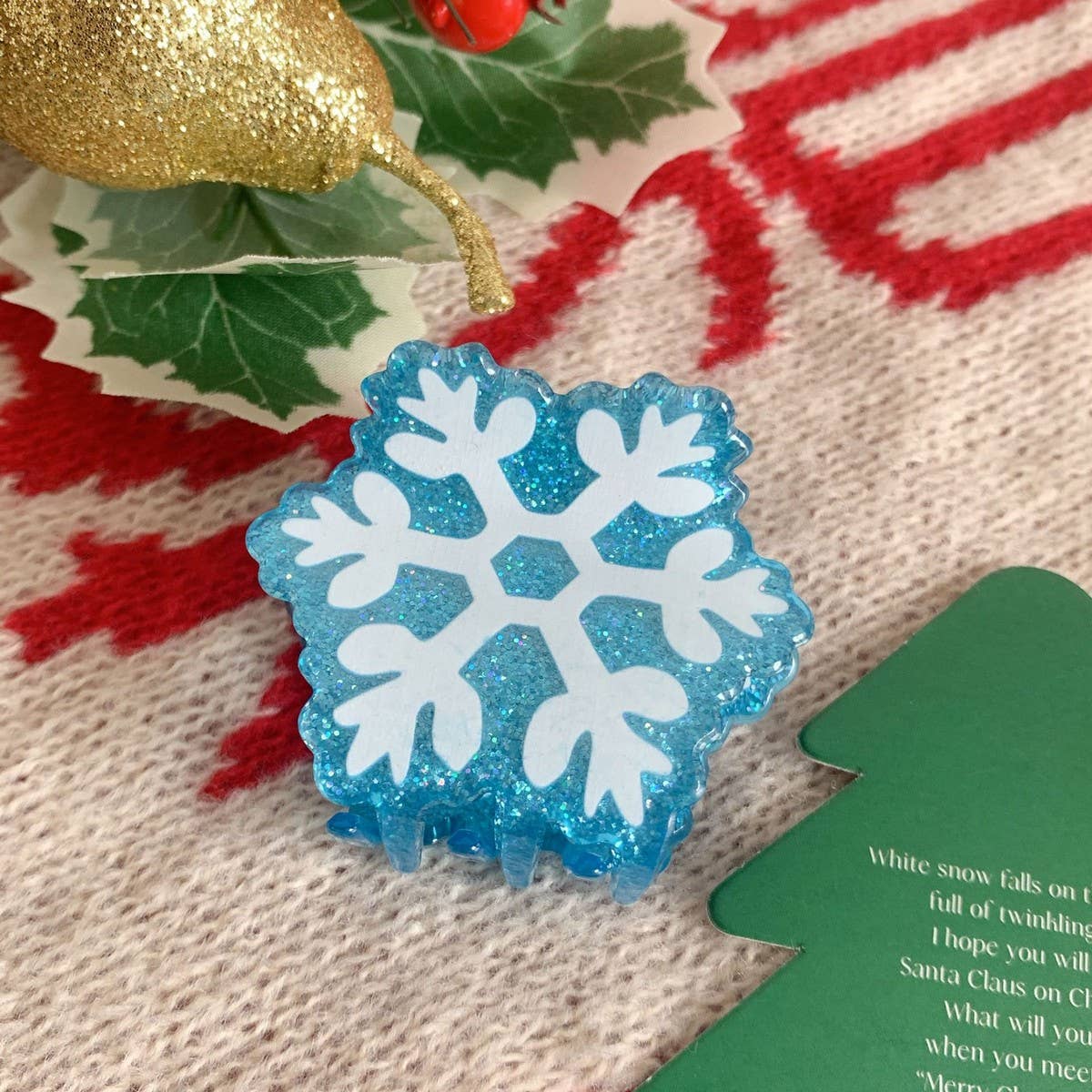 CWAHA07717_CHRISTMAS SANTA SNOWFLAKE HAIR CLAW CLIP RED