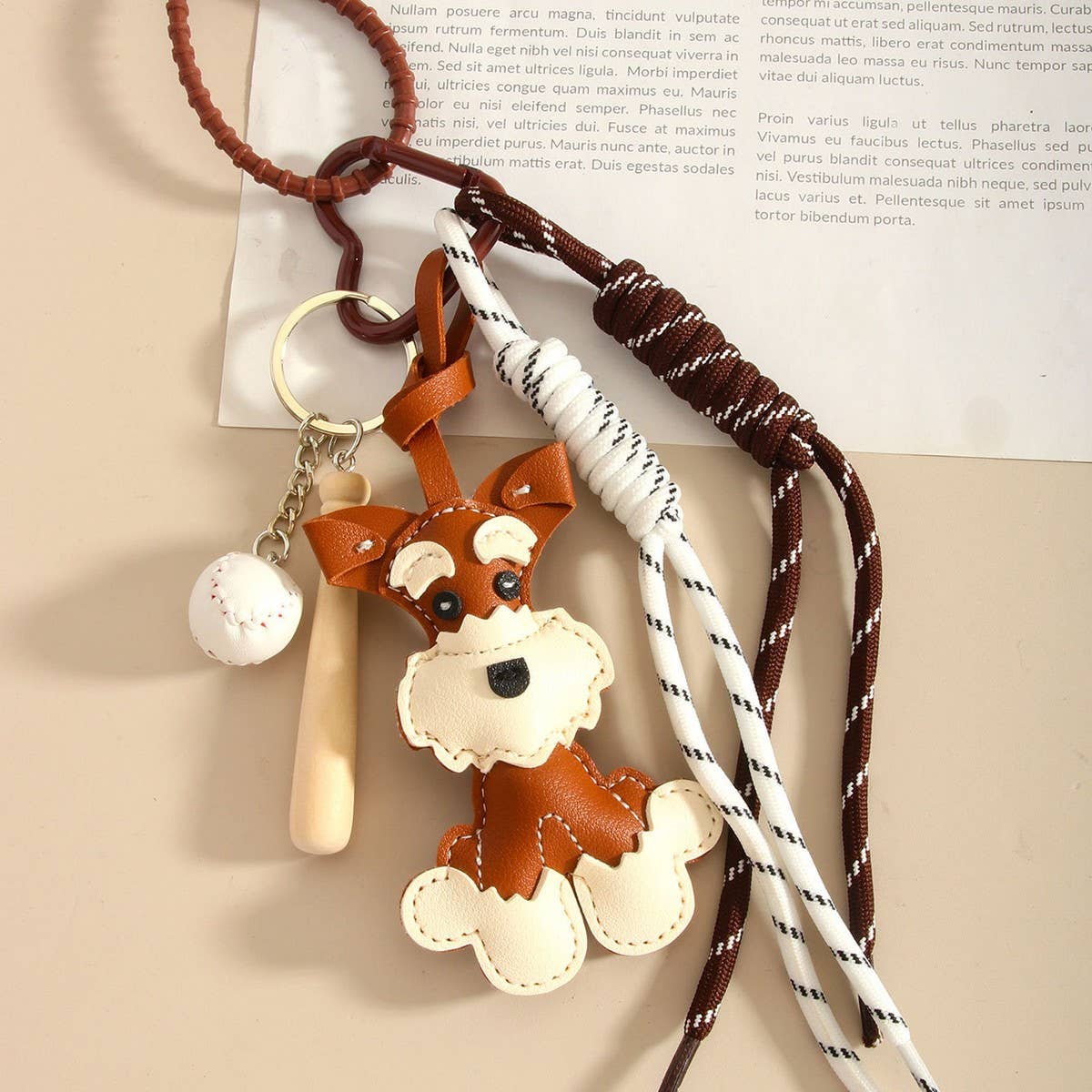 Cute Schnauzer PU Keychain with Heart & Braid