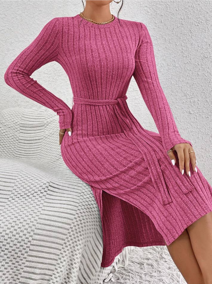 ROUND NECK SLIT UNDER THE WAIST PIT DRESS