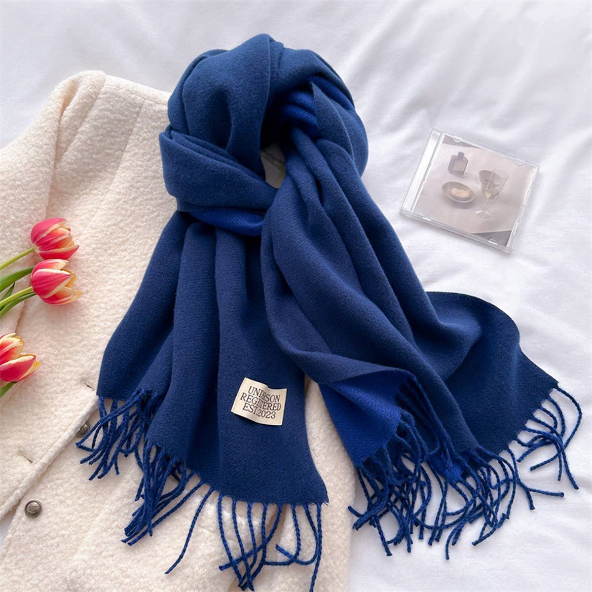 Double Sided Faux Cashmere Scarf-Solid Color Shawl
