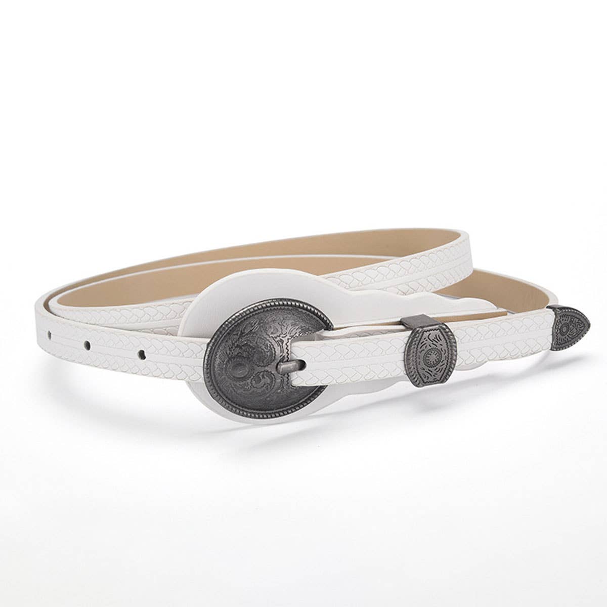 Retro slim waist belt with carved ethnic style