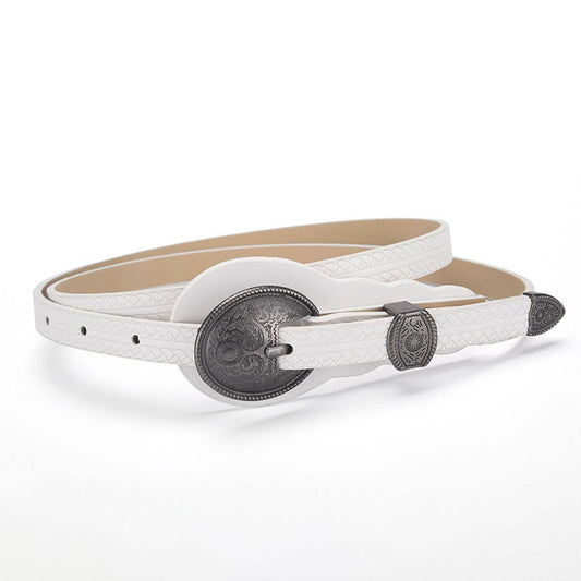 Retro slim waist belt with carved ethnic style