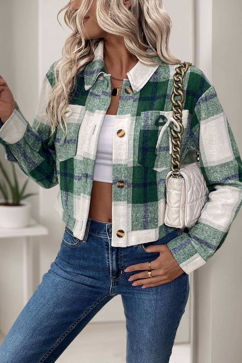 CWOCO1161_AUTUMN AND WINTER SHORT PLAID RETRO BOW COAT