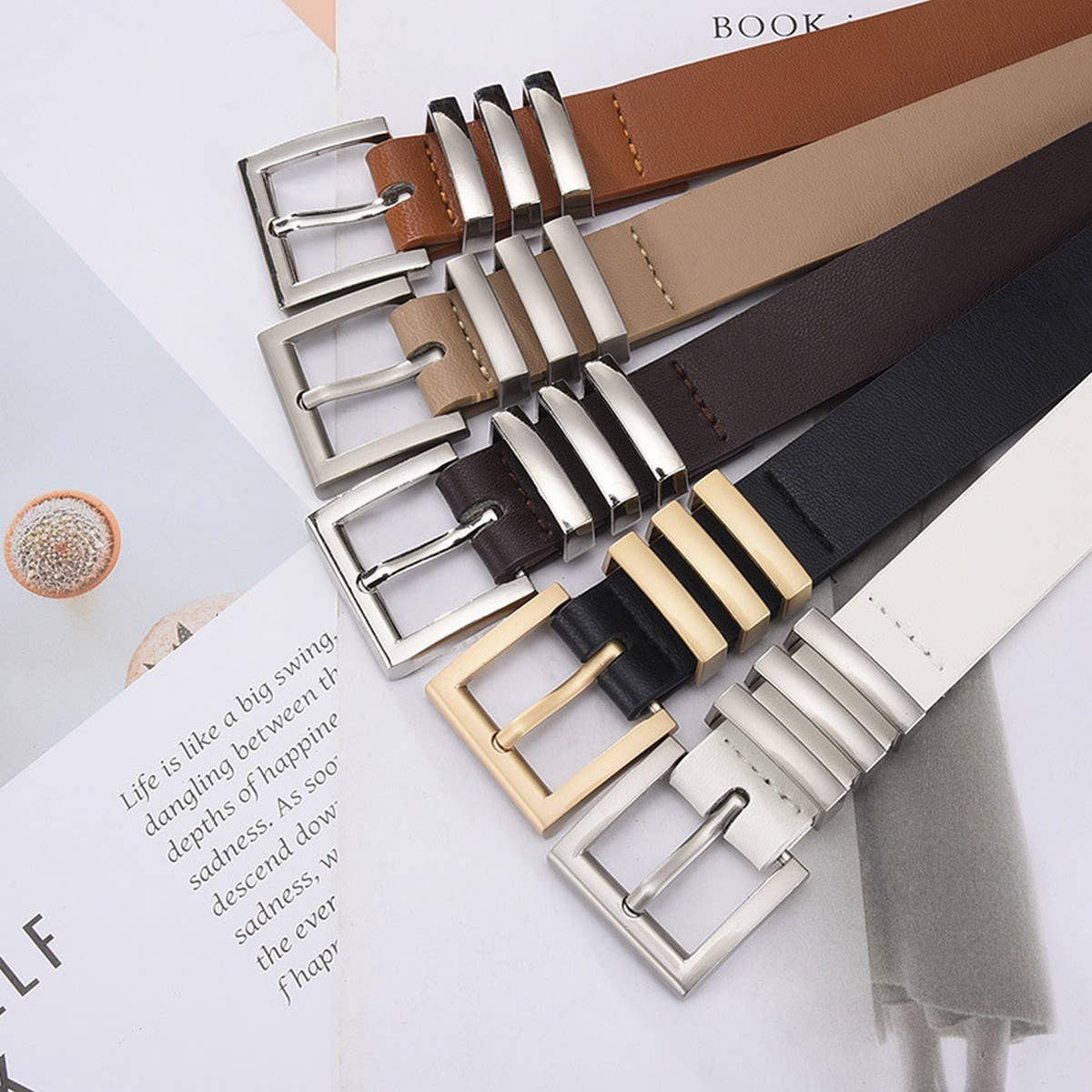 MATTE KOREAN-STYLE METAL SQUARE BUCKLE BELT