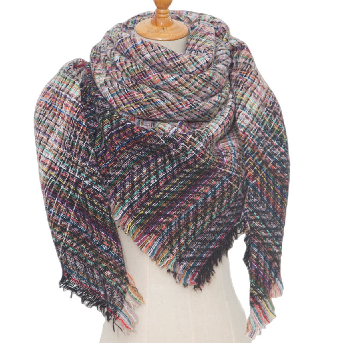 Plaid Circle Scarf - Fall/Winter Woven Wrap_CWASC0156